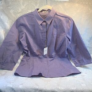 Arrow USA Size XL Purple White Check Button Front 3/4  Button Sleeve Fitted New